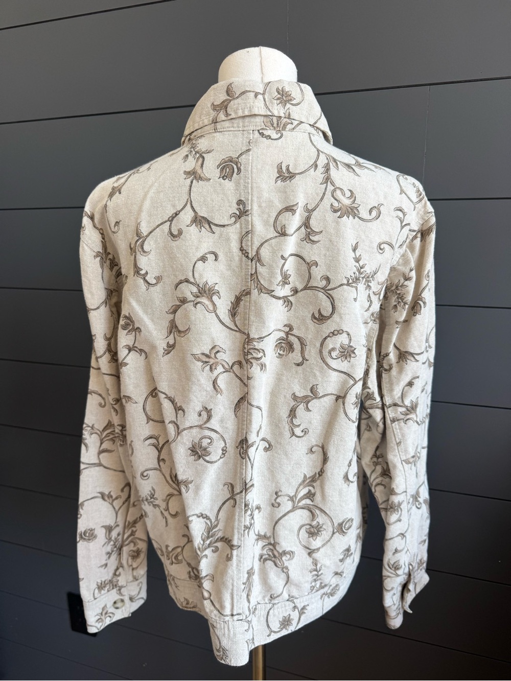 Talbots Irish Linen Blend Beige Print Button-Up Jacket - Picture 3 of 7